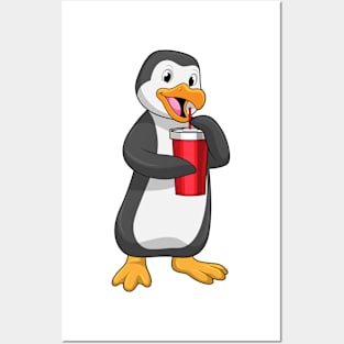 Penguin with Drinking cup with Straw Posters and Art